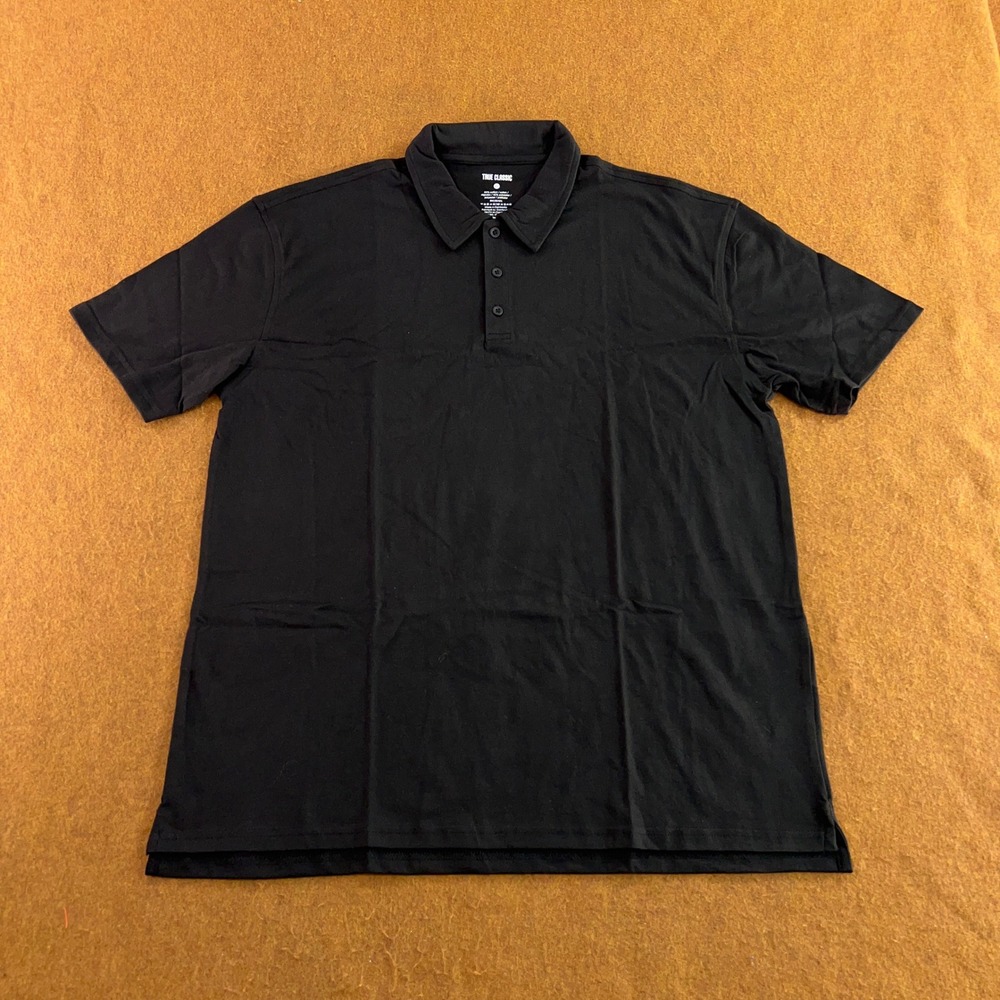 True Classic Mens XL Black Short Sleeve Cotton Blend Polo Shirt New